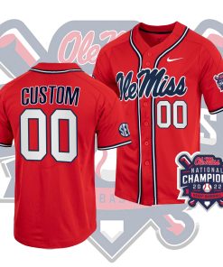 Custom Ole Miss Rebels 2022 College World Series Champions Red NCAA Baseball Jersey