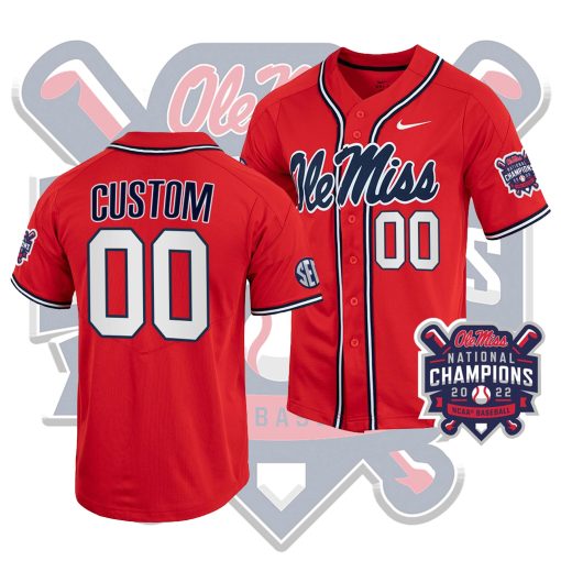 Custom Ole Miss Rebels 2022 College World Series Champions Red NCAA Baseball Jersey