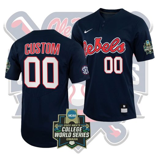 Custom Ole Miss Rebels 2022 College World Series Champions Red NCAA Baseball Jersey