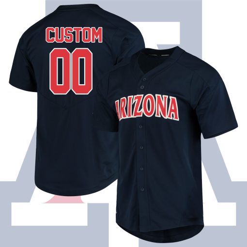 Custom Arizona Wildcats Full-Button College Baseball Jersey - Navy