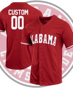 Custom Alabama Crimson Tide Full-Button Baseball Jersey - Crimson
