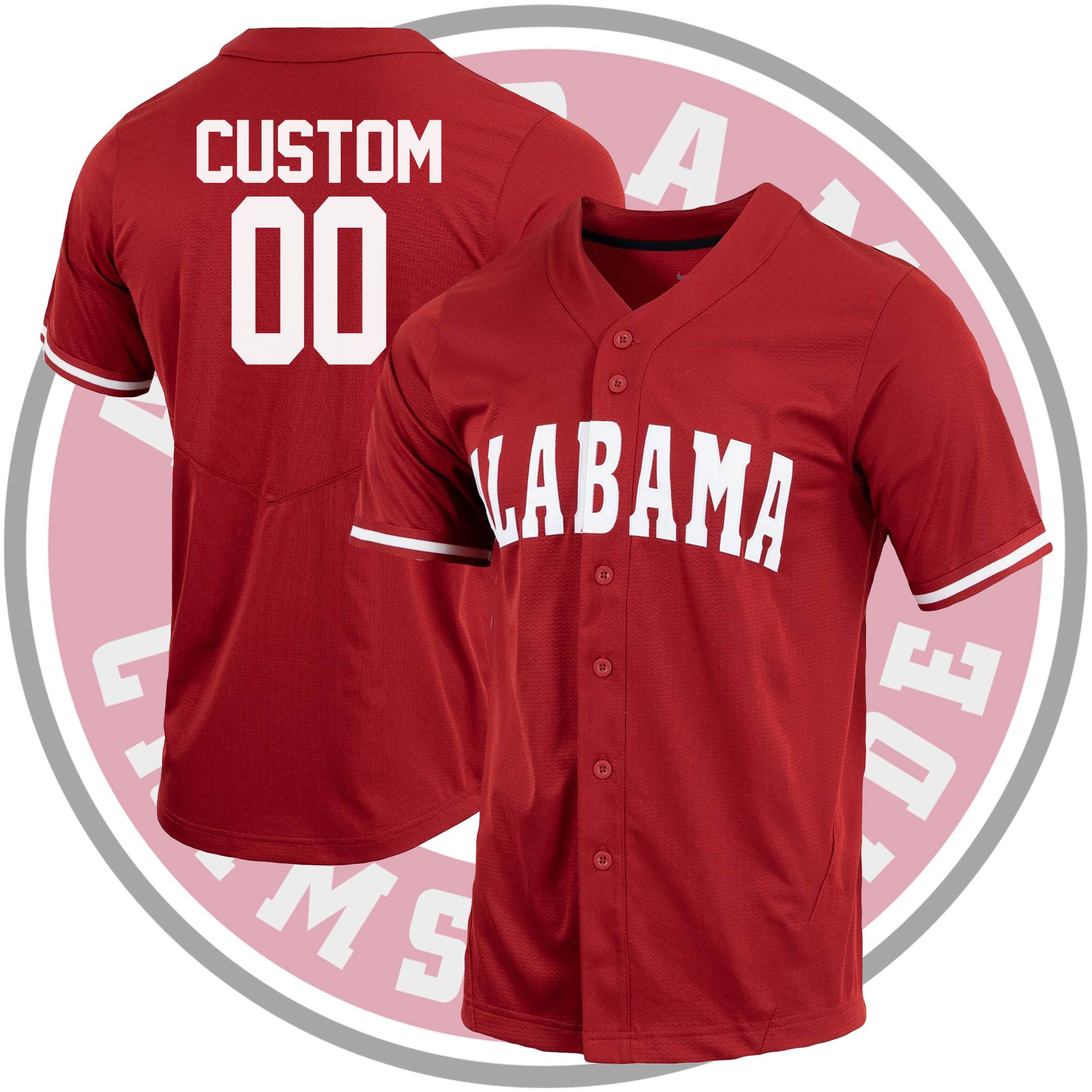 Custom Alabama Crimson Tide Full-Button Baseball Jersey - Crimson Custom Alabama Crimson Tide Full-Button Baseball Jersey - Crimson