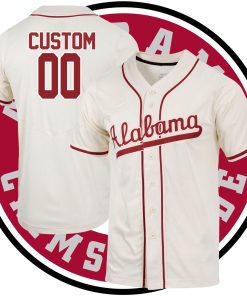 Custom Alabama Crimson Tide Full-Button Baseball Jersey - Natural