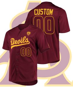 Custom Arizona State Sun Devils #00 College Baseball Men Maroon Jersey Button-Up