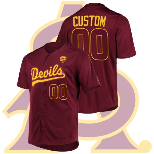 Custom Arizona State Sun Devils #00 College Baseball Men Maroon Jersey Button-Up