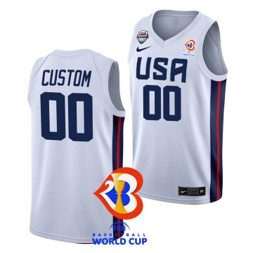 Custom 2023 Fiba Basketball World Cup Usa Home White Jersey