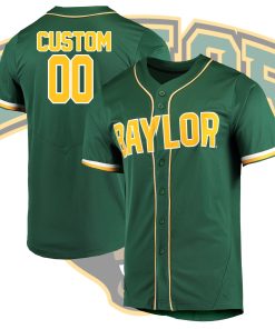 Custom Baylor Bears Full-Button College Baseball Jersey - Green
