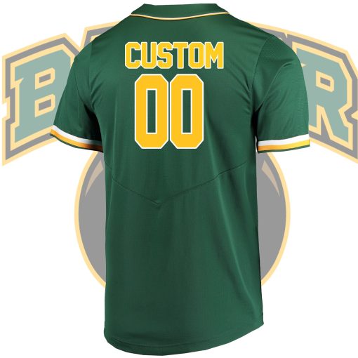 Custom Baylor Bears Full-Button College Baseball Jersey - Green