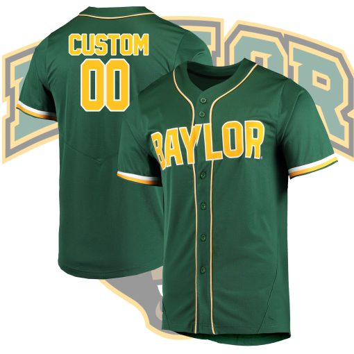 Custom Baylor Bears Full-Button College Baseball Jersey - Green