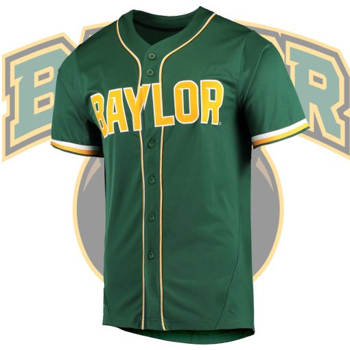 Custom Baylor Bears Full-Button College Baseball Jersey - Green