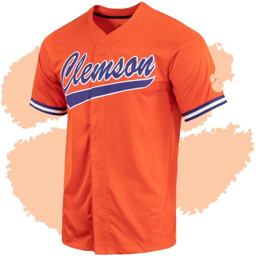 Custom Clemson Tigers Full-Button Baseball Jersey - Orange