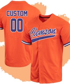 Custom Clemson Tigers Full-Button Baseball Jersey - Orange