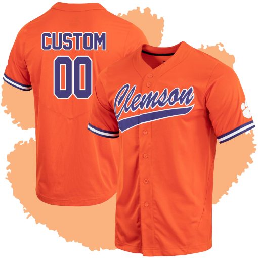 Custom Clemson Tigers Full-Button Baseball Jersey - Orange