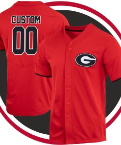 Custom Georgia Bulldogs College Baseball Full Button Jersey - Red
