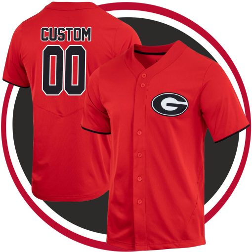 Custom Georgia Bulldogs College Baseball Full Button Jersey - Red