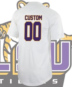 Custom LSU Tigers College Baseball Full Button Jersey - White