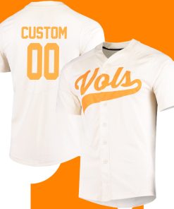 Custom Tennessee Volunteers Full-Button Baseball Jersey - Cream