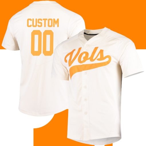 Custom Tennessee Volunteers Full-Button Baseball Jersey - Cream