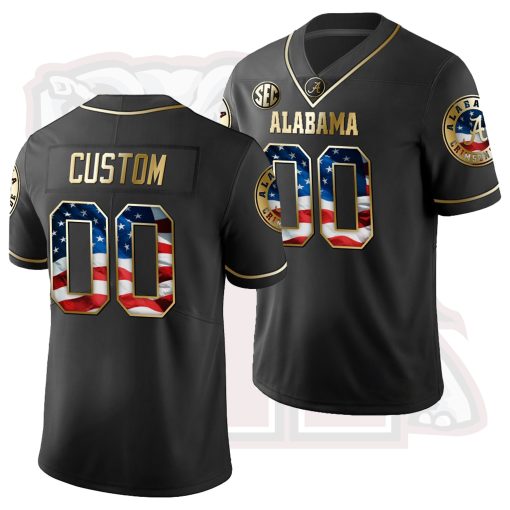 Custom Alabama Crimson Tide Black 2019 Stars and Stripes Golden Limited Edition Jersey College Football