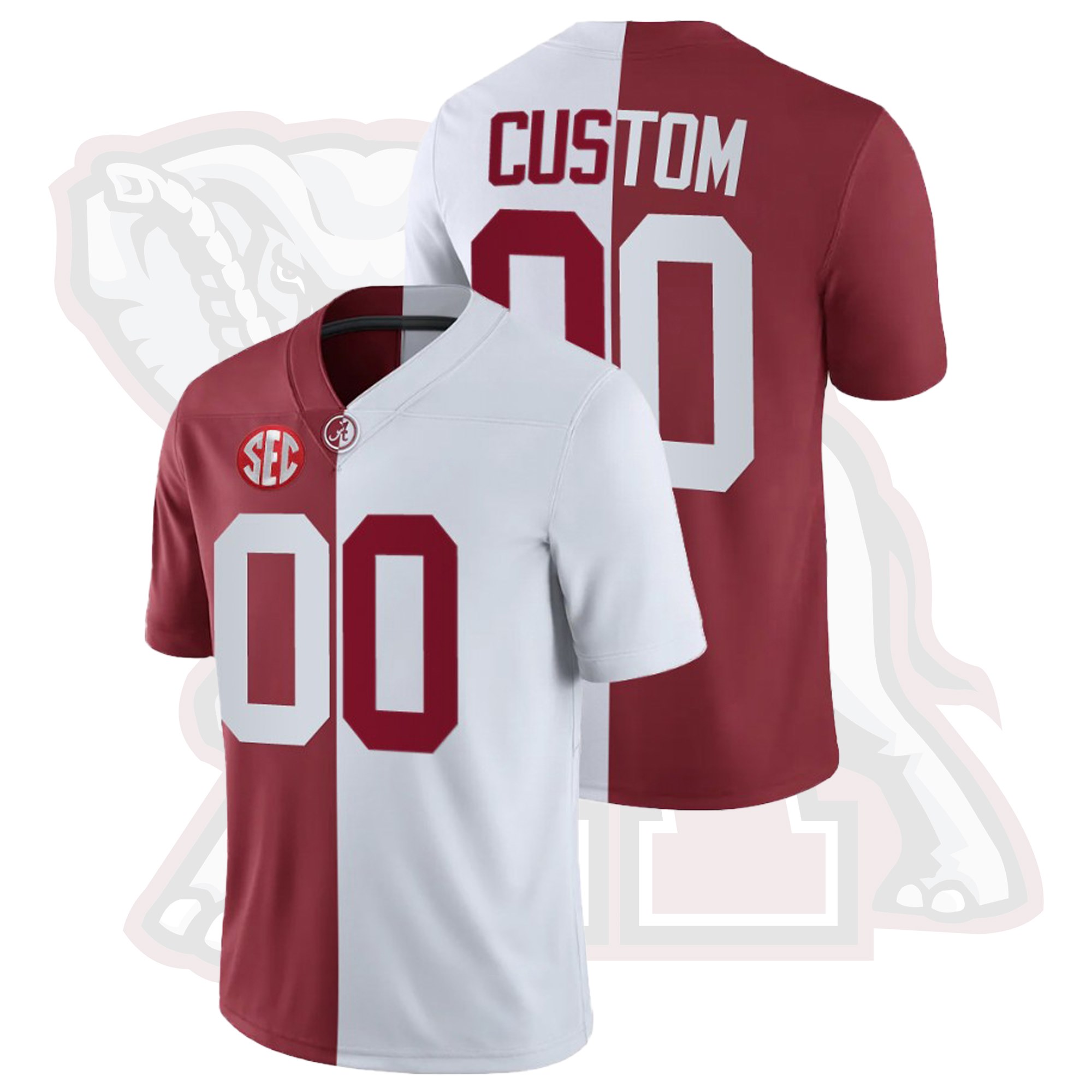 Custom Alabama Crimson Tide White Crimson Split Jersey Custom Alabama Crimson Tide White Crimson Split Jersey
