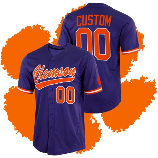 Custom Clemson Tigers College Baseball Full-Button Jersey Purple