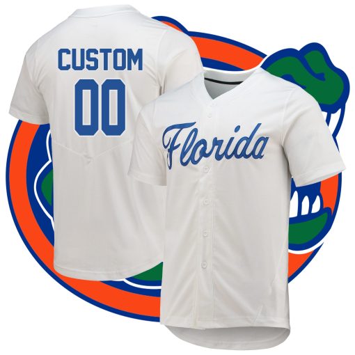 Custom Florida Gators Full-Button College Baseball Jersey - White