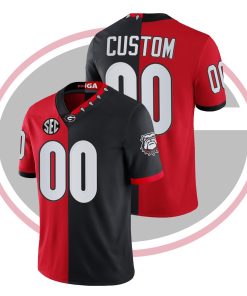 Custom Georgia Bulldogs Mascot 100th Anniversary Jersey Red Black Split Edition College Football