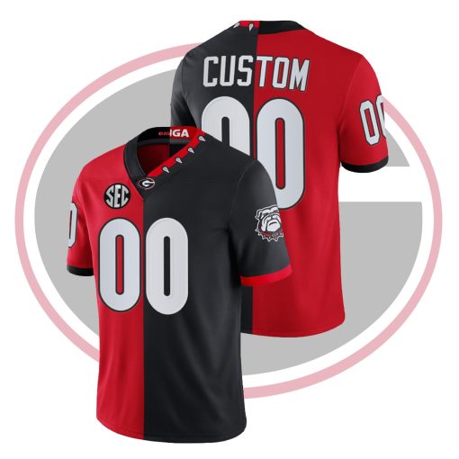 Custom Georgia Bulldogs Mascot 100th Anniversary Jersey Red Black Split Edition College Football