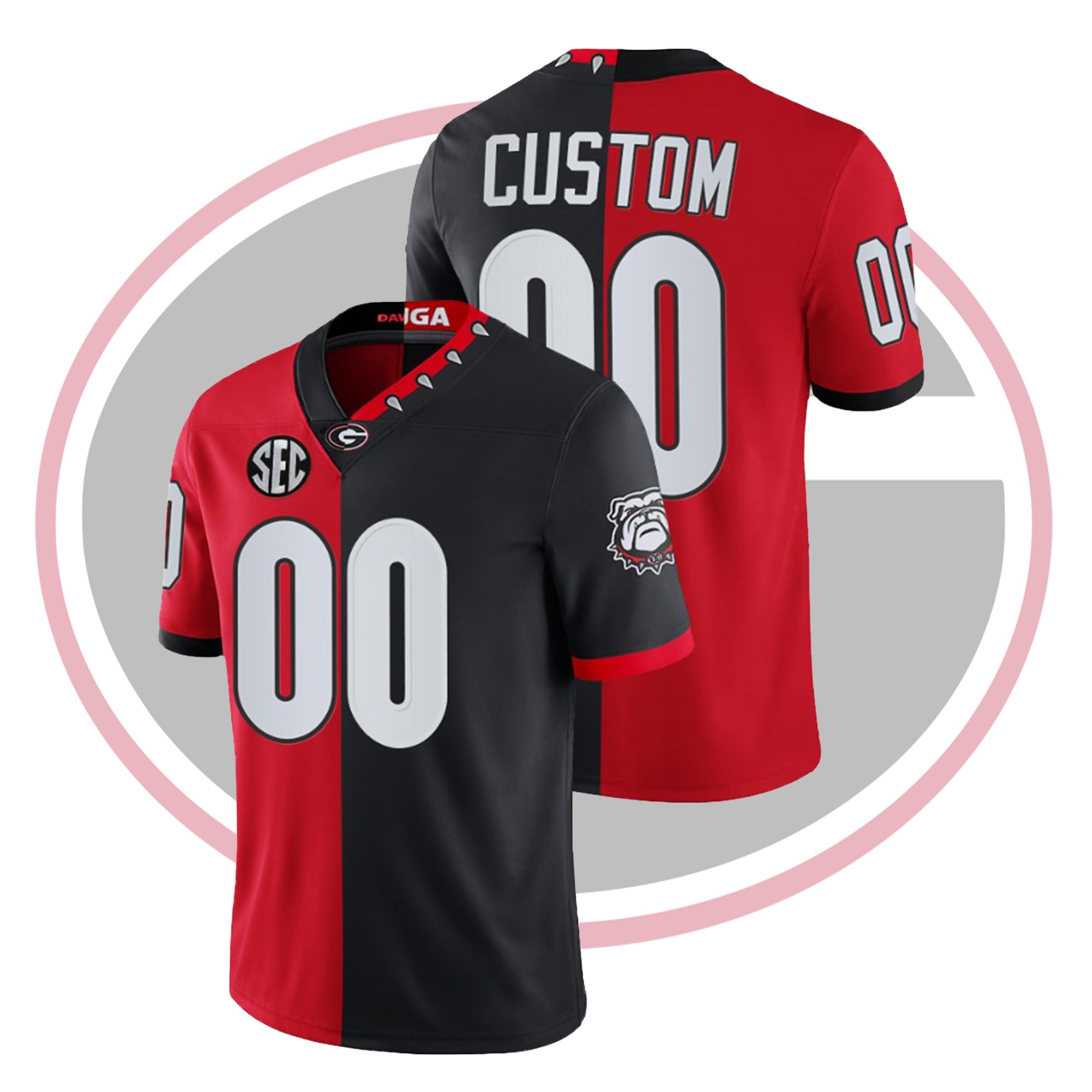 Custom Georgia Bulldogs Mascot 100th Anniversary Jersey Red Black Split Edition College Football Custom Georgia Bulldogs Mascot 100th Anniversary Jersey Red Black Split Edition College Football