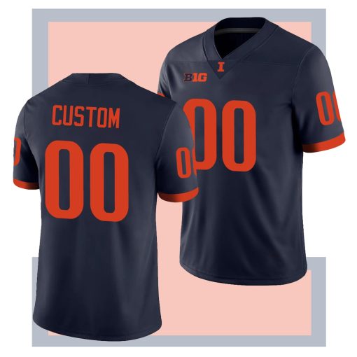 Custom Illinois Fighting Illini Navy College Football Jersey