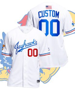 Custom Kansas Jayhawks College Baseball White Jersey Full Button
