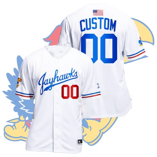 Custom Kansas Jayhawks College Baseball White Jersey Full Button