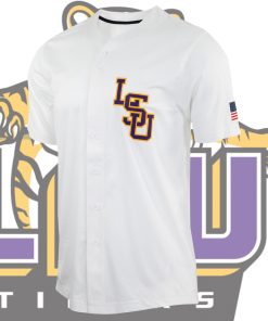 Custom LSU Tigers College Baseball Full Button Jersey - White