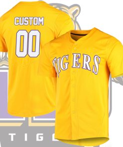 Custom LSU Tigers College Baseball Gold Vapor Untouchable Elite Jersey Full Button