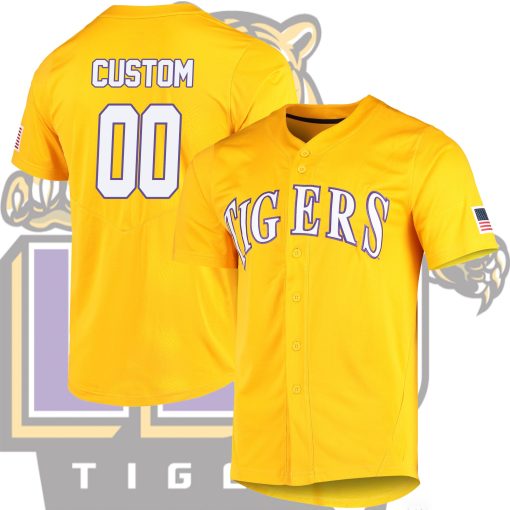 Custom LSU Tigers College Baseball Gold Vapor Untouchable Elite Jersey Full Button