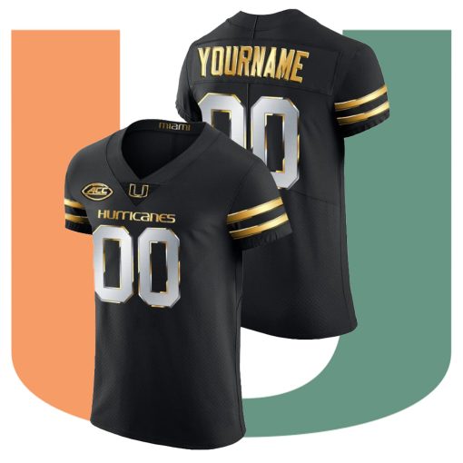 Custom Miami Hurricanes Black Golden Edition College Football Jersey