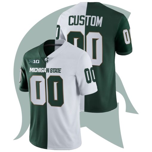 Custom Michigan State Spartans White Green Split Edition College Football Jersey