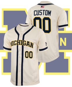Custom Michigan Wolverines College Baseball White Jersey Full-Button