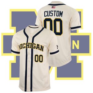 Custom Michigan Wolverines College Baseball White Jersey Full-Button