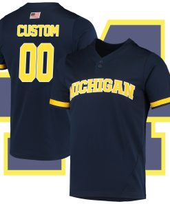 Custom Michigan Wolverines Navy Jersey College Baseball Button-up