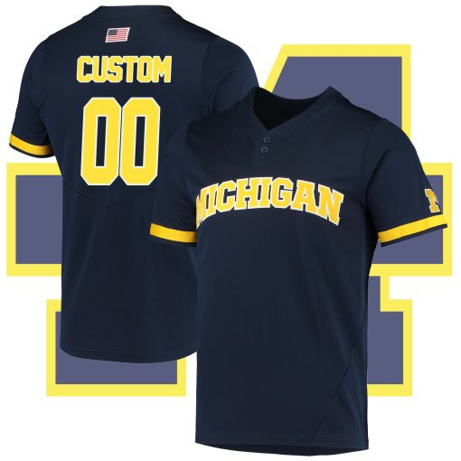 Custom Michigan Wolverines Navy Jersey College Baseball Button-up