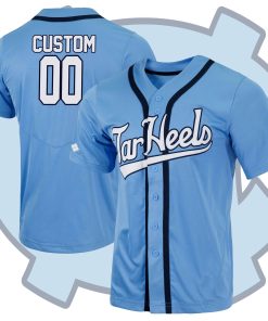 Custom North Carolina Tar Heels Full-Button Baseball Jersey - Carolina Blue