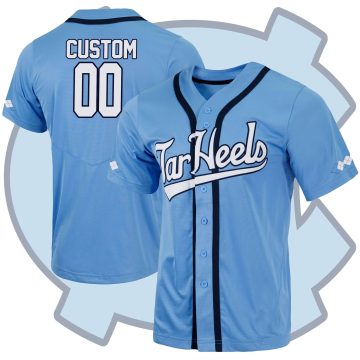 Custom North Carolina Tar Heels Full-Button Baseball Jersey - Carolina Blue