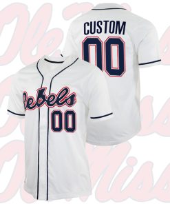 Custom Ole Miss Rebels College Baseball White Jersey
