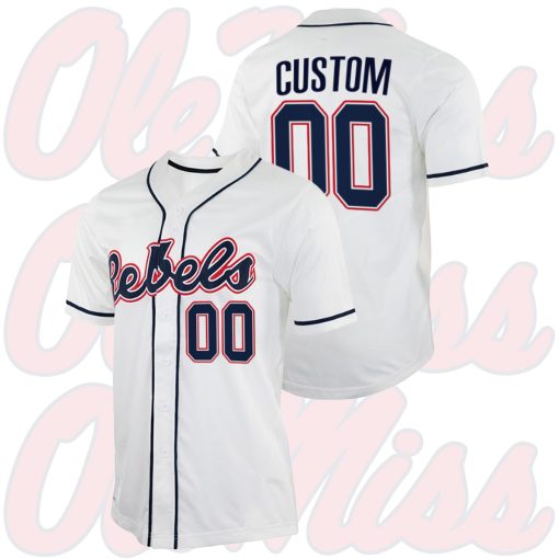 Custom Ole Miss Rebels College Baseball White Jersey