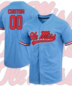 Custom Ole Miss Rebels Full-Button College Baseball Jersey - Powder Blue