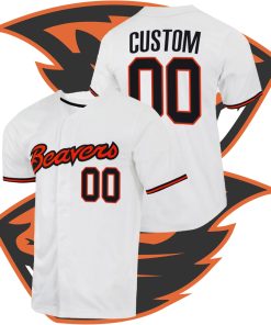 Custom Oregon State Beavers College Baseball White Jersey Full-Button