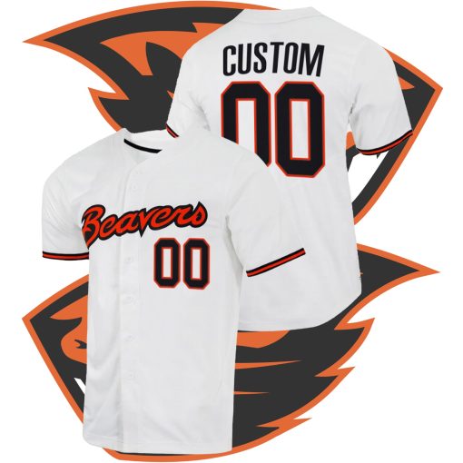 Custom Oregon State Beavers College Baseball White Jersey Full-Button