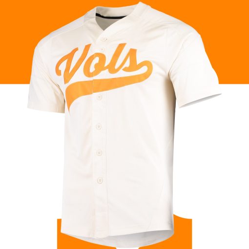 Custom Tennessee Volunteers Full-Button Baseball Jersey - Cream