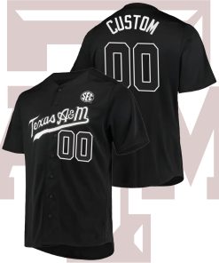Custom Texas A&M Aggies College Baseball Black Jersey Button-Up